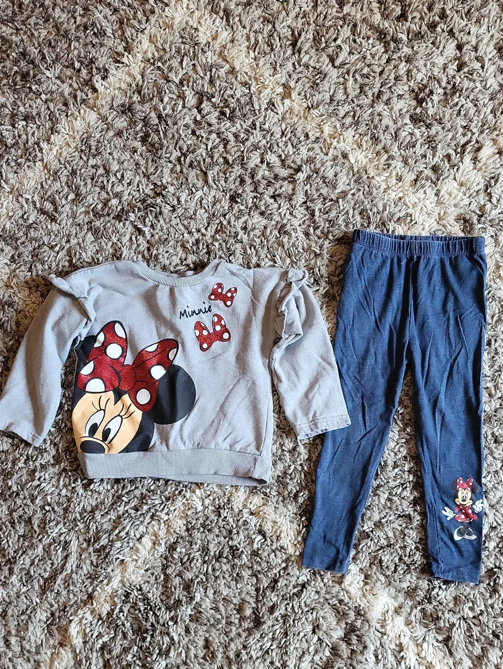 Disney Gray Sweatshirt with Red Polka Dot Bow & Navy Leggings